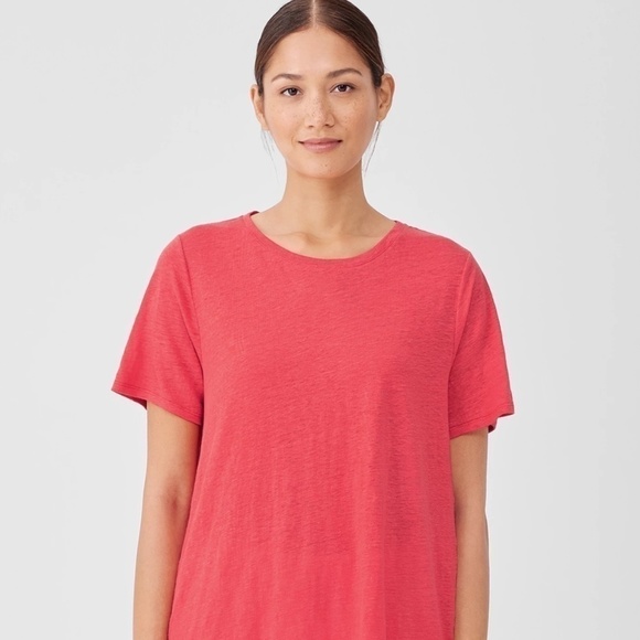 EUC Eileen Fisher Organic Linen Short Boat Neck Tee Watermelon Size Medium - Picture 1 of 6